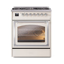 ILVE Nostalgie II Noblesse 30-Inch Propane Gas Dual Fuel Range with Triple Glass Door in Antique White with Chrome Trim (UN30NMPAWCLP)