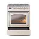 ILVE Nostalgie II Noblesse 30-Inch Natural Gas Dual Fuel Range with Triple Glass Door in Antique White with Chrome Trim (UN30NMPAWC)