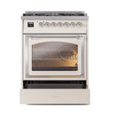 ILVE Nostalgie II Noblesse 30-Inch Propane Gas Dual Fuel Range with Triple Glass Door in Antique White with Chrome Trim (UN30NMPAWCLP)