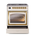 ILVE Nostalgie II Noblesse 30-Inch Propane Gas Dual Fuel Range with Triple Glass Door in Antique White with Brass Trim (UN30NMPAWGLP)