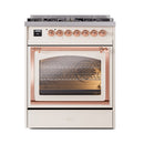 ILVE Nostalgie II Noblesse 30-Inch Natural Gas Dual Fuel Range with Triple Glass Door in Antique White with Copper Trim (UN30NMPAWP)