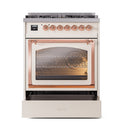 ILVE Nostalgie II Noblesse 30-Inch Natural Gas Dual Fuel Range with Triple Glass Door in Antique White with Copper Trim (UN30NMPAWP)