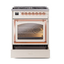 ILVE Nostalgie II Noblesse 30-Inch Propane Gas Dual Fuel Range with Triple Glass Door in Antique White with Copper Trim (UN30NMPAWPLP)