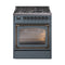 ILVE Nostalgie II Noblesse 30-Inch Propane Gas Dual Fuel Range with Triple Glass Door in Blue Grey with Bronze Trim (UN30NMPBGBLP)