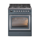 ILVE Nostalgie II Noblesse 30-Inch Dual Fuel Range with Triple Glass Door in Blue Grey with Chrome Trim (UN30NMPBGC)