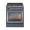 ILVE Nostalgie II Noblesse 30-Inch Propane Gas Dual Fuel Range with Triple Glass Door in Blue Grey with Chrome Trim (UN30NMPBGCLP)