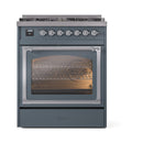 ILVE Nostalgie II Noblesse 30-Inch Dual Fuel Range with Triple Glass Door in Blue Grey with Chrome Trim (UN30NMPBGC)