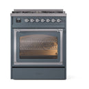 ILVE Nostalgie II Noblesse 30-Inch Propane Gas Dual Fuel Range with Triple Glass Door in Blue Grey with Chrome Trim (UN30NMPBGCLP)