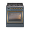 ILVE Nostalgie II Noblesse 30-Inch Propane Gas Dual Fuel Range with Triple Glass Door in Blue Grey with Brass Trim (UN30NMPBGGLP)