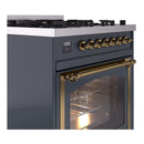 ILVE Nostalgie II Noblesse 30-Inch Natural Gas Dual Fuel Range with Triple Glass Door in Blue Grey with Brass Trim (UN30NMPBGG)