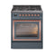 ILVE Nostalgie II Noblesse 30-Inch Propane Gas Dual Fuel Range with Triple Glass Door in Blue Grey with Copper Trim (UN30NMPBGPLP)