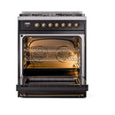 ILVE Nostalgie II Noblesse 30-Inch Natural Gas Dual Fuel Range with Triple Glass Door in Glossy Black with Bronze Trim (UN30NMPBKB)