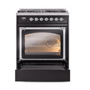 ILVE Nostalgie II Noblesse 30-Inch Propane Gas Dual Fuel Range with Triple Glass Door in Glossy Black with Chrome Trim (UN30NMPBKCLP)