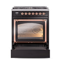 ILVE Nostalgie II Noblesse 30-Inch Propane Gas Dual Fuel Range with Triple Glass Door in Glossy Black with Copper Trim (UN30NMPBKPLP)