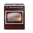 ILVE Nostalgie II Noblesse 30-Inch Dual Fuel Range with Triple Glass Door in Burgundy with Chrome Trim (UN30NMPBUC)