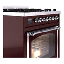 ILVE Nostalgie II Noblesse 30-Inch Propane Gas Dual Fuel Range with Triple Glass Door in Burgundy with Chrome Trim (UN30NMPBUCLP)