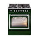 ILVE Nostalgie II Noblesse 30-Inch Propane Gas Dual Fuel Range with Triple Glass Door in Emerald Green with Chrome Trim (UN30NMPEGCLP)