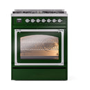ILVE Nostalgie II Noblesse 30-Inch Propane Gas Dual Fuel Range with Triple Glass Door in Emerald Green with Chrome Trim (UN30NMPEGCLP)