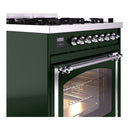 ILVE Nostalgie II Noblesse 30-Inch Propane Gas Dual Fuel Range with Triple Glass Door in Emerald Green with Chrome Trim (UN30NMPEGCLP)