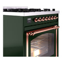 ILVE Nostalgie II Noblesse 30-Inch Natural Gas Dual Fuel Range with Triple Glass Door in Emerald Green with Copper Trim (UN30NMPEGP)