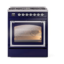 ILVE Nostalgie II Noblesse 30-Inch Dual Fuel Range with Triple Glass Door in Midnight Blue with Chrome Trim (UN30NMPMBC)