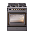 ILVE Nostalgie II Noblesse 30-Inch Natural Gas Dual Fuel Range with Triple Glass Door in Matte Graphite with Burnished Bronze Trim (UN30NMPMGB)