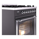 ILVE Nostalgie II Noblesse 30-Inch Natural Gas Dual Fuel Range with Triple Glass Door in Matte Graphite with Chrome Trim (UN30NMPMGC)