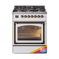 ILVE Nostalgie II Noblesse 30-Inch Natural Gas Dual Fuel Range with Triple Glass Door in Custom RAL with Burnished Bronze Trim (UN30NMPRAB)