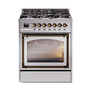 ILVE Nostalgie II Noblesse 30-Inch Propane Gas Dual Fuel Range with Triple Glass Door in Stainless Steel with Bronze Trim (UN30NMPSSBLP)