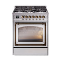 ILVE Nostalgie II Noblesse 30-Inch Natural Gas Dual Fuel Range with Triple Glass Door in Stainless Steel with Burnished Bronze Trim (UN30NMPSSB)