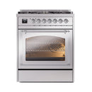 ILVE Nostalgie II Noblesse 30-Inch Propane Gas Dual Fuel Range with Triple Glass Door in Stainless Steel with Chrome Trim (UN30NMPSSCLP)