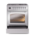 ILVE Nostalgie II Noblesse 30-Inch Natural Gas Dual Fuel Range with Triple Glass Door in Stainless Steel with Chrome Trim (UN30NMPSSC)
