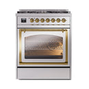 ILVE Nostalgie II Noblesse 30-Inch Propane Gas Dual Fuel Range with Triple Glass Door in Stainless Steel with Brass Trim (UN30NMPSSGLP)