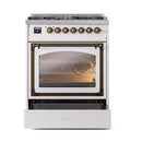 ILVE Nostalgie II Noblesse 30-Inch Dual Fuel Range with Triple Glass Door in White with Bronze Trim (UN30NMPWHB)