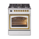 ILVE Nostalgie II Noblesse 30-Inch Propane Gas Dual Fuel Range with Triple Glass Door in White with Brass Trim (UN30NMPWHGLP)
