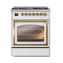 ILVE Nostalgie II Noblesse 30-Inch Propane Gas Dual Fuel Range with Triple Glass Door in White with Brass Trim (UN30NMPWHGLP)