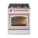 ILVE Nostalgie II Noblesse 30-Inch Natural Gas Dual Fuel Range with Triple Glass Door in White with Copper Trim (UN30NMPWHP)