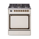 ILVE Nostalgie II Noblesse 30-Inch Propane Gas Dual Fuel Range with Solid Door in Antique White with Bronze Trim (UN30QNMPAWBLP)