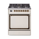 ILVE Nostalgie II Noblesse 30-Inch Natural Gas Dual Fuel Range with Solid Door in Antique White with Bronze Trim (UN30QNMPAWB)