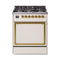 ILVE Nostalgie II Noblesse 30-Inch Natural Gas Dual Fuel Range with Solid Door in Antique White with Brass Trim (UN30QNMPAWG)