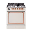 ILVE Nostalgie II Noblesse 30-Inch Propane Gas Dual Fuel Range with Solid Door in Antique White with Copper Trim (UN30QNMPAWPLP)