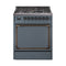 ILVE Nostalgie II Noblesse 30-Inch Natural Gas Dual Fuel Range with Solid Door in Blue Grey with Bronze Trim (UN30QNMPBGB)