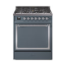 ILVE Nostalgie II Noblesse 30-Inch Dual Fuel Range with Solid Door in Blue Grey with Chrome Trim (UN30QNMPBGC)
