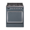 ILVE Nostalgie II Noblesse 30-Inch Natural Gas Dual Fuel Range with Solid Door in Blue Grey with Chrome Trim (UN30QNMPBGC)