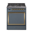 ILVE Nostalgie II Noblesse 30-Inch Propane Gas Dual Fuel Range with Solid Door in Blue Grey with Brass Trim (UN30QNMPBGGLP)