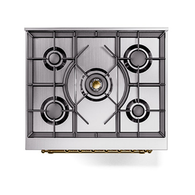 ILVE Nostalgie II Noblesse 30-Inch Dual Fuel Range with Solid Door in Blue Grey with Brass Trim (UN30QNMPBGG)