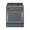 ILVE Nostalgie II Noblesse 30-Inch Dual Fuel Range with Solid Door in Blue Grey with Copper Trim (UN30QNMPBGP)