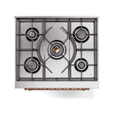 ILVE Nostalgie II Noblesse 30-Inch Natural Gas Dual Fuel Range with Solid Door in Blue Grey with Copper Trim (UN30QNMPBGP)