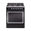 ILVE Nostalgie II Noblesse 30-Inch Dual Fuel Range with Solid Door in Glossy Black with Chrome Trim (UN30QNMPBKC)
