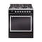 ILVE Nostalgie II Noblesse 30-Inch Natural Gas Dual Fuel Range with Solid Door in Glossy Black with Chrome Trim (UN30QNMPBKC)